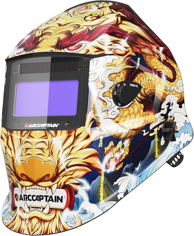 ARCCAPTAIN True Color Welding Helmet, 4 Arc Sensor Auto Darkening Welding Hood, Solar Powered Welding Mask, 1/1/1/1 Top Optical Clarity Welder Helmet, Wide Shade 4/9-13 for TIG MIG ARC， color12