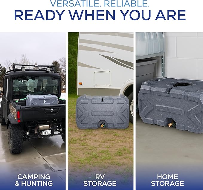 Exodus 35 Gallon Water Storage Tank by Rockwell Products | Emergency Water Storage Container | Stackable, BPA Free, Made in The USA (Granite)