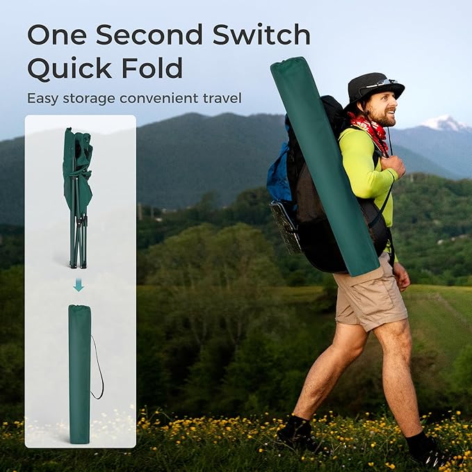 LET'S CAMP Camping Chair 2 Pack Folding Chair with 3-Can Cooler Bag Portable Lawn Chair with Cup Holder,Storage Pocket, Supports 225LBS, Collapsible Chair for Camp, Beach, Picnic (Green)