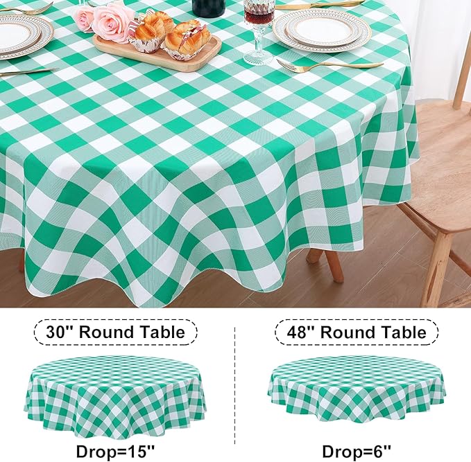 misaya 2 Pack Waterproof Vinyl Table Cloth, Buffalo Flannel Backed Tablecloth, Wipeable Plastic Table Cover for Dinner, Kitchen, Outdoor (60", Green & White)