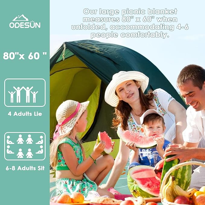 80"x60" Waterproof Picnic Blanket Large Outdoor Camping Blanket Foldable Picnic Camping Blanket Thicker Machine Washable Picnic Mat Portable Wearable for Picnics, Camping