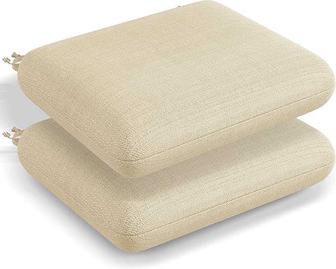 Codi Outdoor Cushions for Patio Furniture 24x24 Inch, Waterproof Chair Seat Cushion with Textured Fabric, Handles & Adjustable Straps, Fade Resistant - Set of 2, Beige