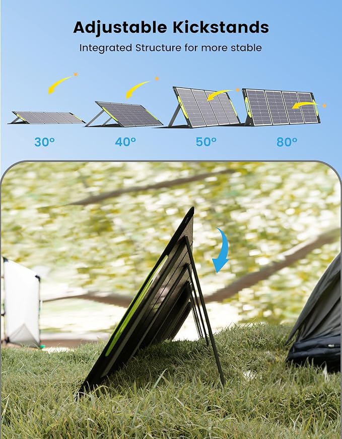 Greenmagic120W Portable Solar Panel 19V, 120W Foldable Solar Panels Kit with Adjustable Kickstands, Waterproof IP65 for Camping, Outdoor, Power Station,RVS