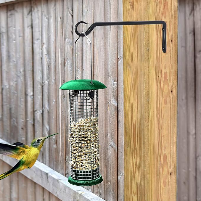 2 Pack Premium Forged Wall Hook, Sturdy Hanging Plant Bracket, Elegant Hook for Bird Feeders, Planters, Lanterns, Wind Chimes Indoor Outdoor, Upgrade Black, 12 Inch