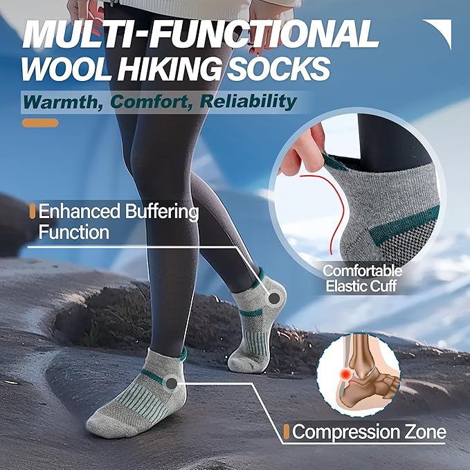 6 Pairs Merino Wool Ankle Running Hiking Socks Compression Support Breathable Thick Cushion No Show Socks for Women Men