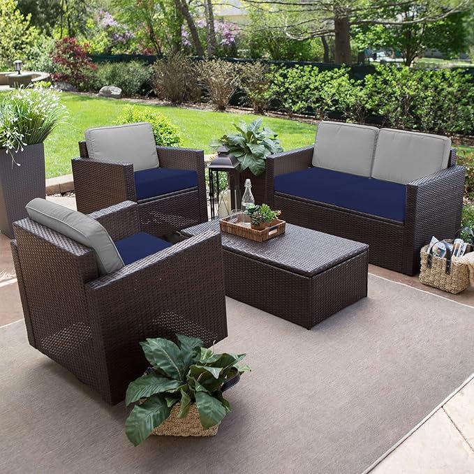 Favoyard Outdoor Chair Cushion 22 x 22 x 3 Inch Rainproof & 3-Year Fade Resistant Patio Furniture Cushions with Removable Cover and Adjustable Ties for Garden Sofa Couch Pads Set of 2, Blue