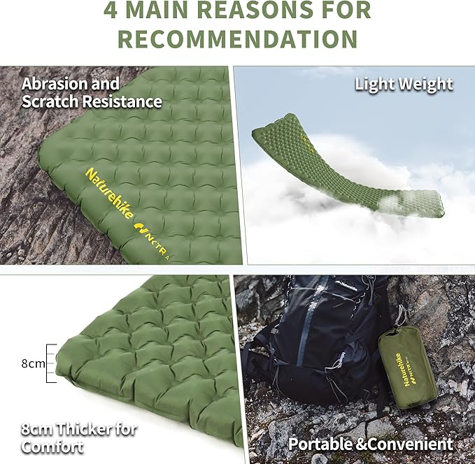 Naturehike Insulated Inflatable Sleeping Pad 27oz, 4.6R Ultralight Backpacking Sleeping Pad XL, NKTR™ AIR Lightweight Sleeping Mat for Camping, Hiking