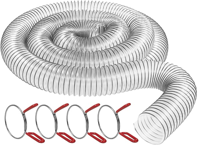 Peachtree Woodworking 4"" x 10' (4 inch diameter by 10 feet long) Ultra Flex Clear Vue Heavy Duty PVC Dust Debris and Fume Collection Hose (Hose w/EZ Release Clamps)