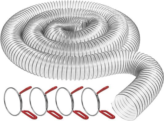 Peachtree Woodworking 4"" x 10' (4 inch diameter by 10 feet long) Ultra Flex Clear Vue Heavy Duty PVC Dust Debris and Fume Collection Hose (Hose w/EZ Release Clamps)