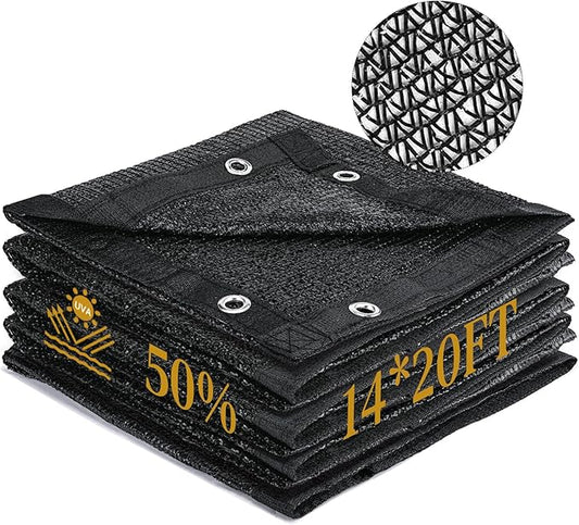 Garden 50% Shade Cloth, 14 x 20 FT Sun Shade Mesh Tarp with Reinforced Grommets, Durable HDPE Material Outdoor Shade Cloth for Plants, Greenhouse, Pergola and Backyard Patio Sunshade