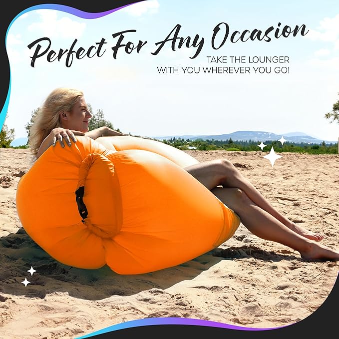 Nevlers Inflatable Lounger | 210T Polyester Inflatable Chair | No-Pump Blow Up Couch | Camping Couch Air Sofa Bed w/ 450 lbs. Cap., Pockets & Matching Bag | Use as Inflatable Couch for Adults & Kids