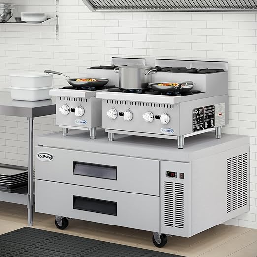 KoolMore KM-CRSU-24 24 in. Commercial Four-Burner Natural Gas Step Up Range, 104000 BTU in Stainless-Steel, ETL Listed