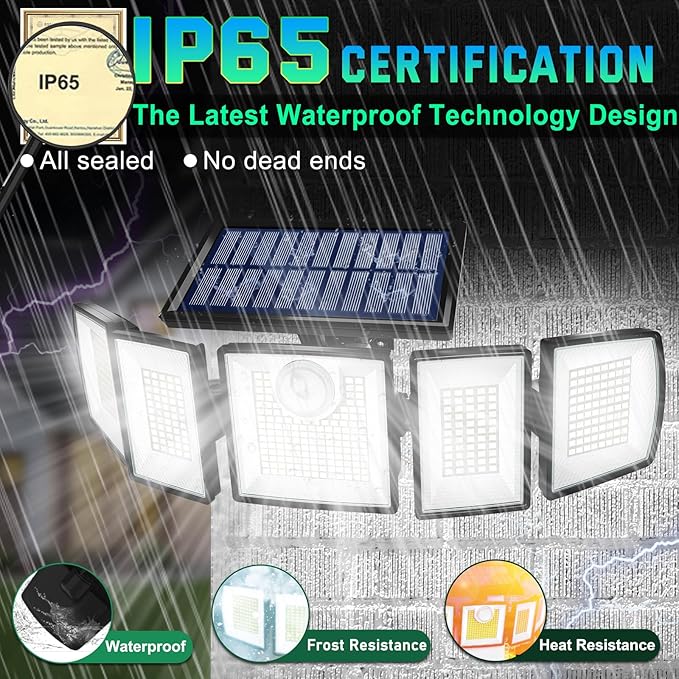 Solar Lights Outdoor Waterproof Motion Sensor - 416 LEDs 3000 Lumens Super Bright 3 Brightness Solar Flood Security Light for Outside - 2Pack（with Ground Plug）