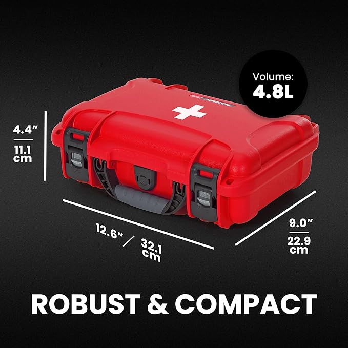 NANUK 909 Waterproof First Aid Box Empty – Durable, Medical First Aid Organizer Case, IP67-Rated, Dustproof, Impact-Resistant, and Floats (7.4" x 4.9" x 3.1") – Red
