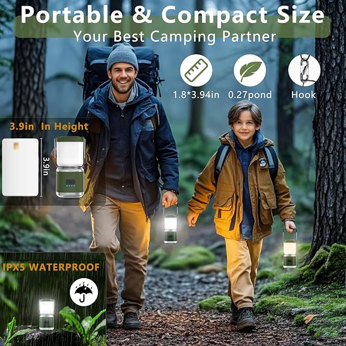 Portable Camping Lantern Rechargeable -4inch, 2000LM LED Camping Lights Lantern with Redlight&20Hours Runtime& Stepless Dimming, Hurricane Emergency Lights for Power Outages, Waterproof Camping Lamp