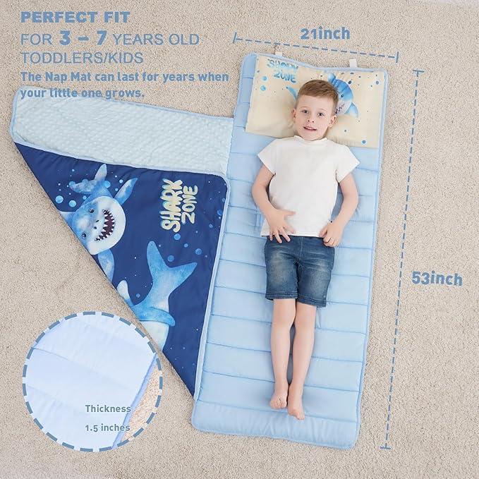 Extra Large Toddler Nap mat by Cokouchyi, Toddler Sleeping Bag with Removable Pillow, Measures 53 x 21 x 1.5 Inches, Sleeping Mat, Ideal for Daycare and Preschool Kindergarten