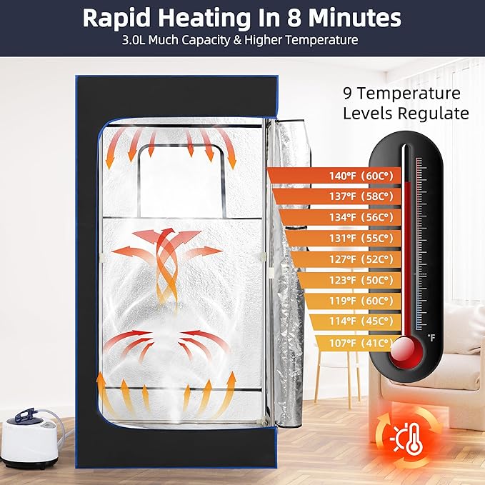 Portable Steam Sauna, Full Size Portable Sauna for Home, Sauna Tent Sauna Box with 3.0L Steamer, Remote Control, Folding Chair, 9 Levels