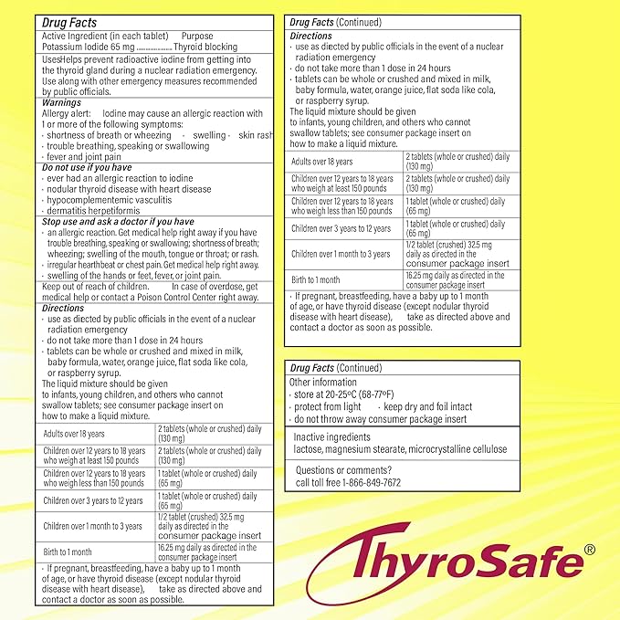 65mg Potassium Iodide Tablets (60 Pack) - Protects Your Thyroid from Nuclear Radiation Exposure