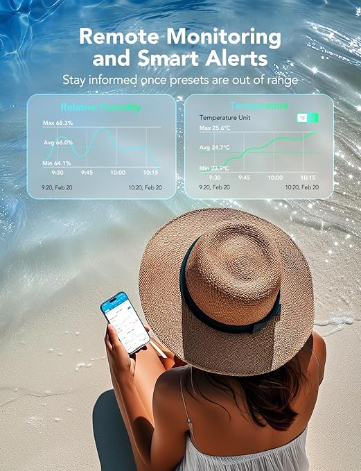 GoveeLife Indoor WiFi Thermometer Hygrometer 3Pack, Smart Humidity Temperature Sensor with IP 65 Waterproof, App Notifications, 2-Year Free Data Storage Export, Temperature Humidity for Home Patio