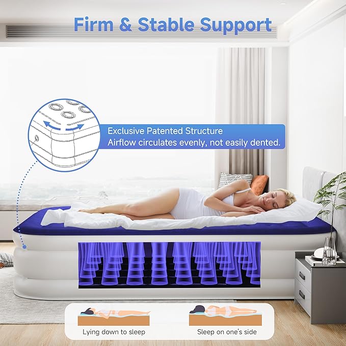 Air Mattress Queen with Built-in Pump 18", Comfortable Self-Inflating Air Mattress with High-Speed Pump, Durable Blow Up Mattress Queen with Storage Bag for Guests, Camping, Travel