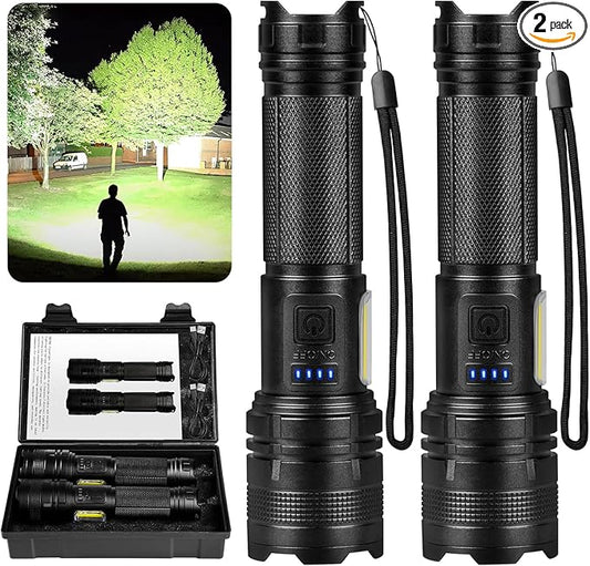 THY TRY Rechargeable LED Flashlights High Lumens, 90000LM Super Bright Flashlights with 7 Modes, High Powered Handheld Flash Light for Home Camping Hiking Night Work (2 Pack)