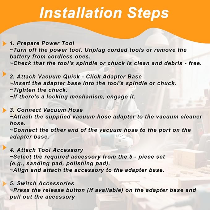 10FT Shop Vac Hose, Dust Collection Hose Kit for Home&Shop Vacuums System with 6 Adapters for Woodworking Power Tool & Sander, Compatible with festool/dewalt/bosch/ryobi/makita, etc Most Multi-Brands