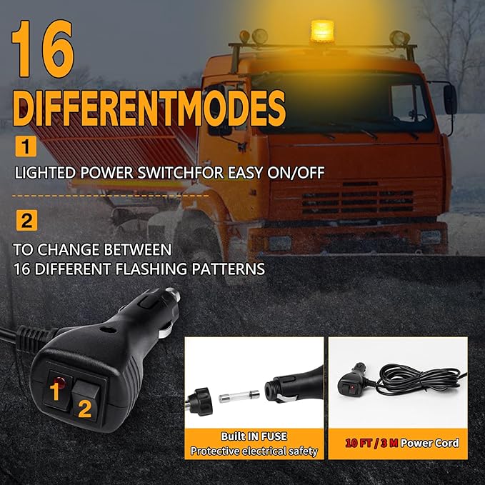 60 LED Amber Magnetic Strobe Light, 12-24V Rooftop Warning Flashing Light, Emergency Beacon Light for Pickup Truck, Forklift, Engineering Vehicles and Golf Carts