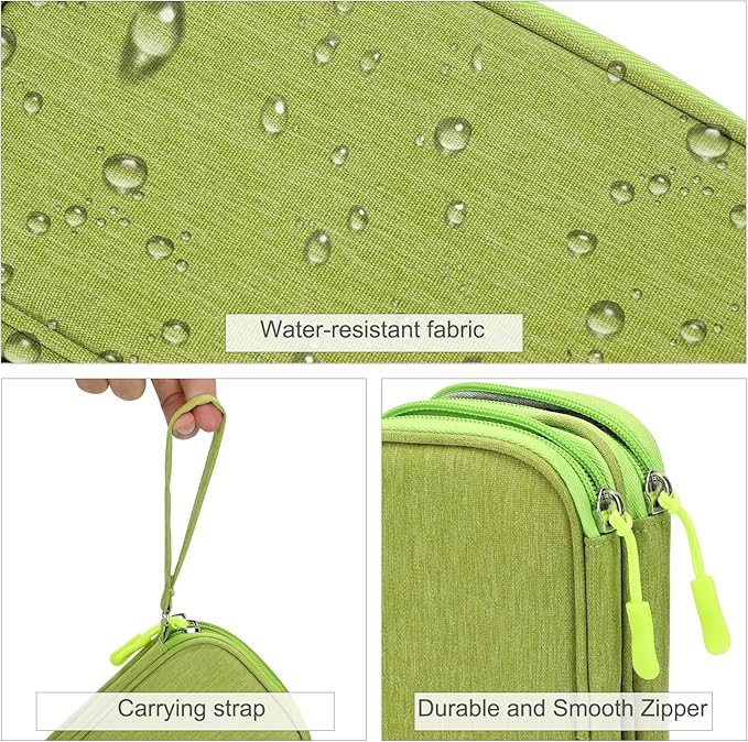 FYY Travel Cable Organizer Pouch Electronic Accessories Carry Case Portable Waterproof Double Layers All-in-One Storage Bag for Cord, Charger, Phone, Earphone Green
