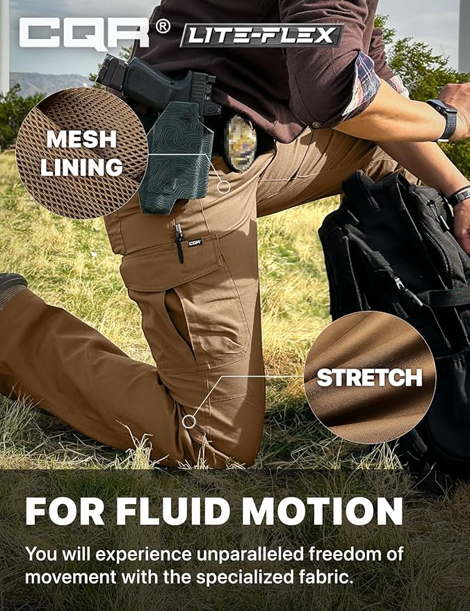 CQR Women's Flex Stretch Tactical Pants, Water Resistant Ripstop Cargo Work Pants with Pockets for Outdoor & Hiking