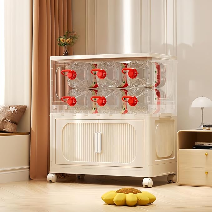 Holaki 156 QT Storage Bins with Lid, 4 Tiers Collapsible Closet Organizers, Stackable Plastic Storage Bins Cabinet Box with Wheels and Magnetic Door(Opaque)