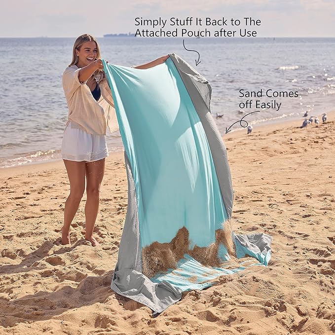 WEKAPO Beach Blanket Sandproof Waterproof, Extra Large Beach Mat, Oversized & Compact Sand Free Mat Quick Drying, Lightweight & Durable with 6 Stakes & 4 Corner Pockets