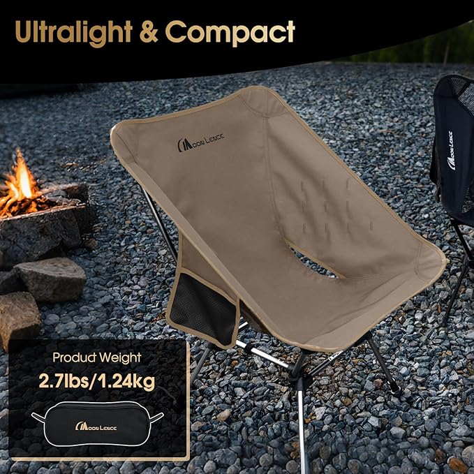 MOON LENCE Portable Camping Chair Plus, Upgraded Comfort & Size, Compact and Lightweight Still, Folding Chair for Backpacking & Hiking, 330Lbs Capacity (Khaki)
