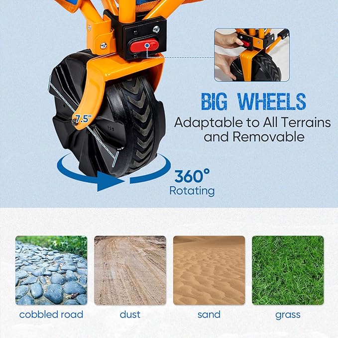 300lbs Extra Long 49" L Beach Wagon with Big Wheels for Sand, Collapsible Utility Beach Cart Heavy Duty Folding Wagon,Ideal for Outdoor Sand Camping Garden Pet