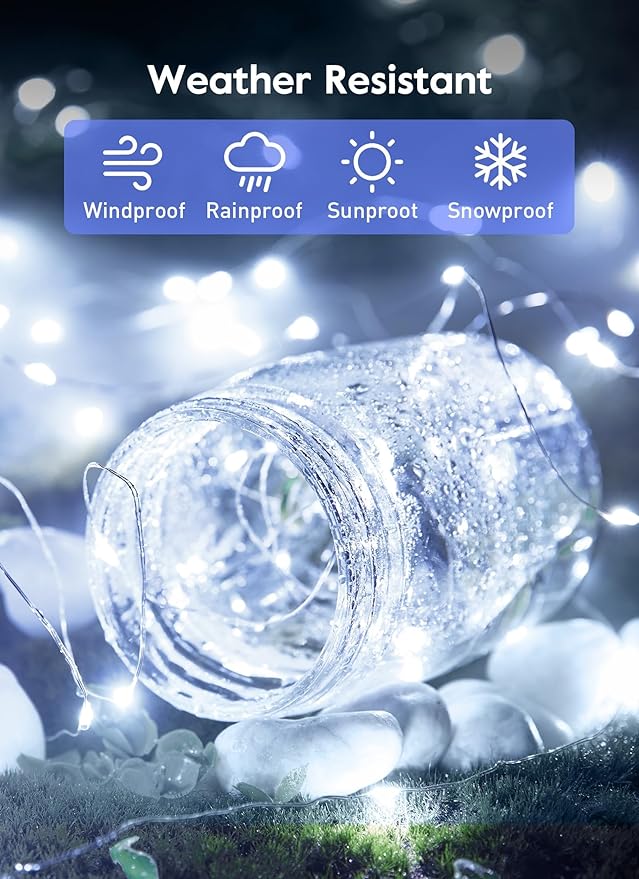 Minetom USB Fairy Lights Plug in, 66 Feet 200 LED Twinkle String Lights with Remote and Timer, Waterproof 8 Modes for Bedroom Indoor Wreath DIY Party Wedding Christmas Holiday Decoration, Pure White