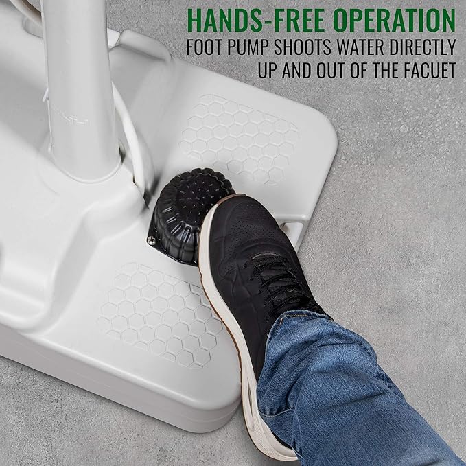 Hike Crew XL Portable Outdoor Foot Pump Camping Sink – Collapsible Hand Wash Basin w/ 7 Gallon (30L) Water Tank, Wheels, Soap Dispenser, Gooseneck Faucet & Towel Holder – for RV, Travel, Worksite