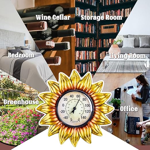 MUMTOP Outdoor Thermometers for Patio - Indoor Outdoor Thermometer, Sunflower Wall Thermometer Wireless for Garden Home Decor