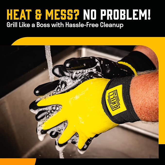 Hey Grill Hey Pitmaster Gloves | BBQ Gloves | Heat Protection up to 500°F or 260°C | High Temp Resistance | Fireproof Glove for Grilling Smoking Barbecue | Washable Mitts | Waterproof | Size - XL