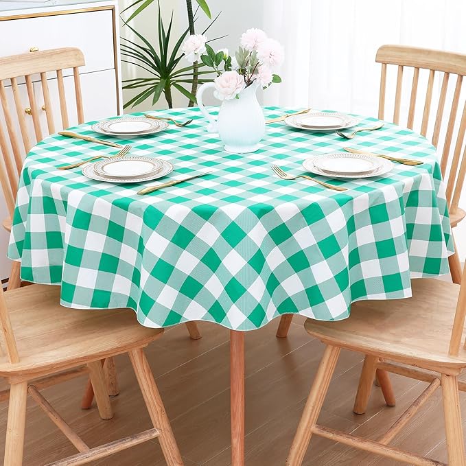 misaya 2 Pack Waterproof Vinyl Table Cloth, Buffalo Flannel Backed Tablecloth, Wipeable Plastic Table Cover for Dinner, Kitchen, Outdoor (60", Green & White)