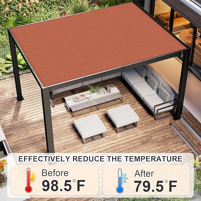 Cool Area Sun Shade Cloth with Grommets 9×10 FT Shade Panel Shade Tarp Screen Fabic for Outdoor Patio Pergola Cover Deck Garden, Terra Red (Customized)