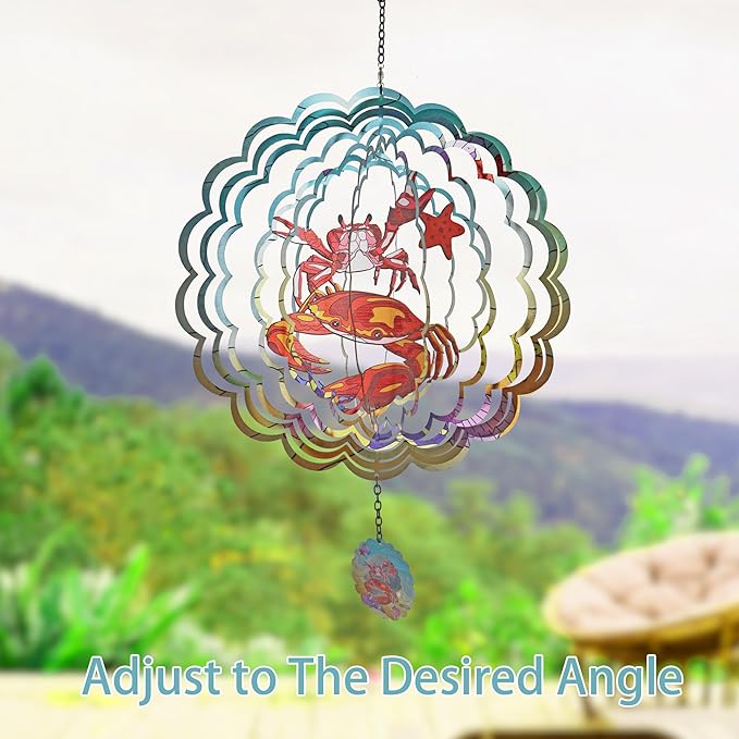 Crab 3D Wind Spinner Kinetic Metal Art Hanging Wind Spinner Outdoor Decoration Ocean Ornaments Decor for Yard and Garden