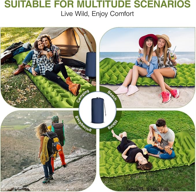 Camping Sleeping Pad, Ultralight Camping Mat with Pillow Built-in Foot Pump, 4" Thick Inflatable Sleeping Mat Compact for Backpacking, Hiking, Car Traveling, Camp Tent