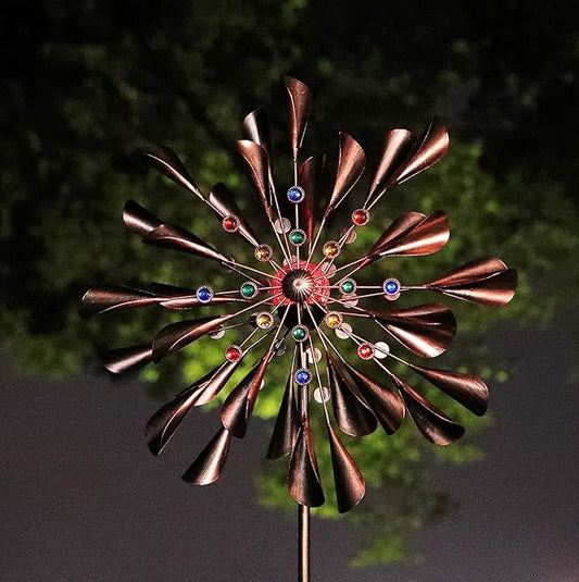Large 79In Copper Kinetic Wind Spinner Multi-Color Seasonal LED Lighting Solar Powered Glass Ball Metal Wind Catchers Spinner for Patio Lawn & Garden Decorations
