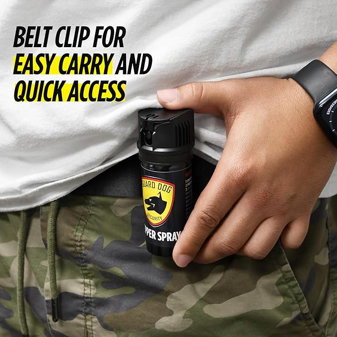 Guard Dog Security Pepper Spray for Self Defense, OC Spray with Belt Clip, Maximum Police Strength, Flip Top Safety for Quick and Accurate Aim, 20 Feet Range, 2 fl oz