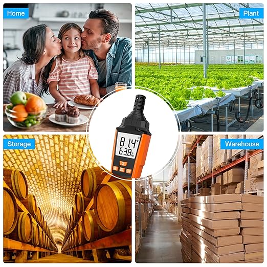 Temperature Humidity Meter, High Precision Digital Hygrometer with Ambient, Dew Point, Wet Bulb Temperature for Indoor Outdoor, Thermometer with Min/Max, Data Hold, LCD Backlight, TH11