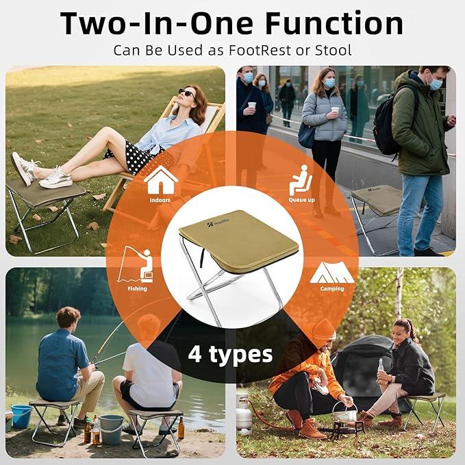 Camping Stool, 16in Tall Portable Folding Stool with Carry Bag, Upgraded Ultralight Chair with Roomy Seat for Adults, Holds 280lbs, Ideal for Hiking, Fishing, Outdoor Use, Brown