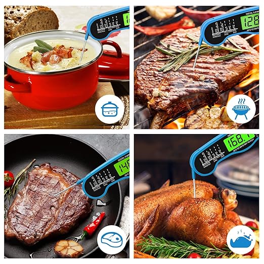 AWLKIM® Meat Thermometer Digital - Fast Instant Read Food Thermometer for Cooking, Candy Making, Outside Grill, IP67 Waterproof Kitchen Thermometer with Backlight, Stocking Stuffers for Men - Blue