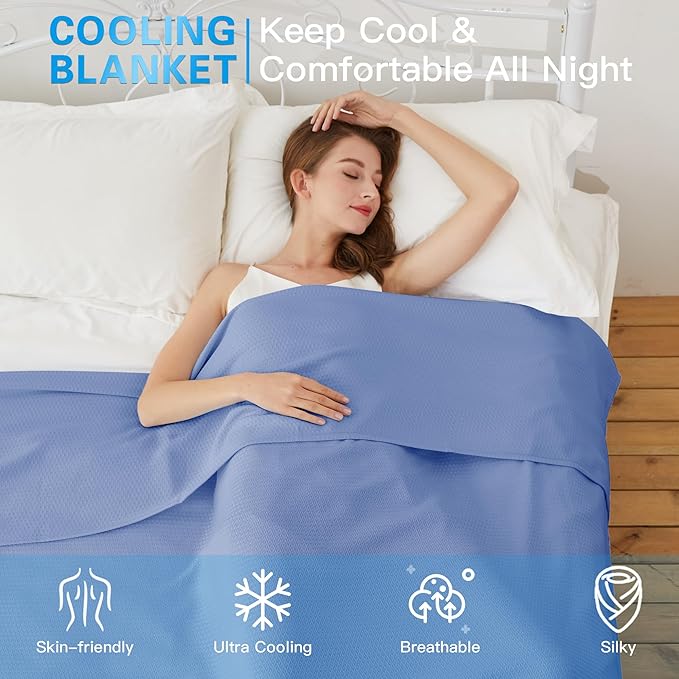 AmyHomie Cooling Blanket King Size, 100% Rayon Derived from Bamboo, Cool Summer Blanket for Hot Sleepers Soft Comfy Lightweight Blankets for All Seasons(Periwinkle Blue, 90×108in)