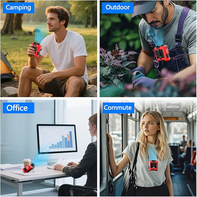 AI Portable Waist Clip Fan, Upgraded 10000mAh Rechargeable Battery Wearable Belt Personal Fan, 16000RPM Powerful 5 Speeds Shirt with Flashlight Neck Hands-Free 40H Cooling (Red)