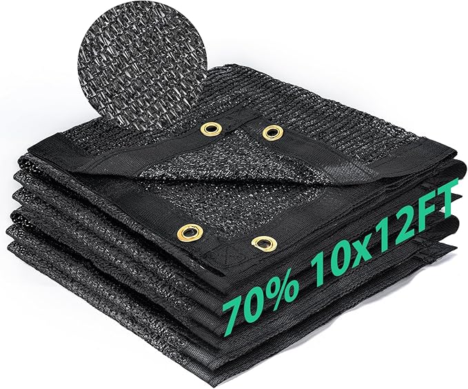 Kesfitt Garden 70% Shade Cloth, Resistant Sun Shade Net 10x12FT Mesh Tarp with HDPE Material and Reinforced Grommets Shade Trap for Greenhouse, Plant, Pergola, and Backyard Patio Sunshade
