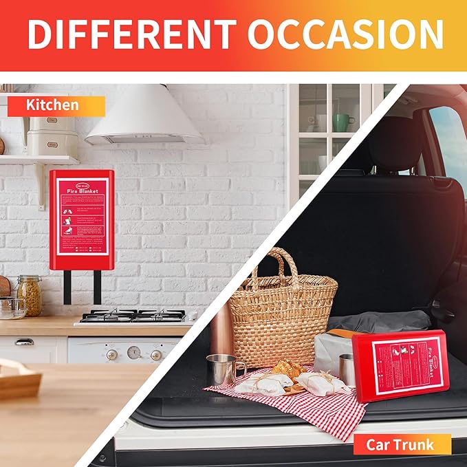 4 Packs Emergency Fire Blanket, Fiberglass Fire Suppression Blanket with Box Fireproof Flame Retardant Safety Survival Cover for Home Kitchen Fireplace Grill Office Warehouse